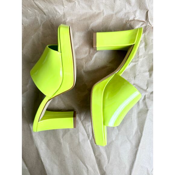 Nine West Behot Heeled Lime Neon Green Slide Sandals Patent Mules Size 7 - Picture 6 of 10